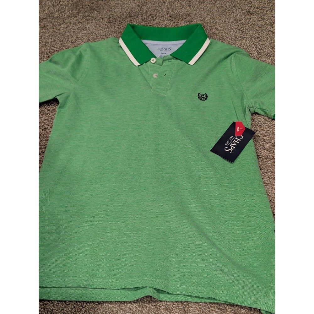 CHAPS Boy's Short Sleeve Birdseye Pique Cotton Polo Shirt Green Size 14/16 NWT